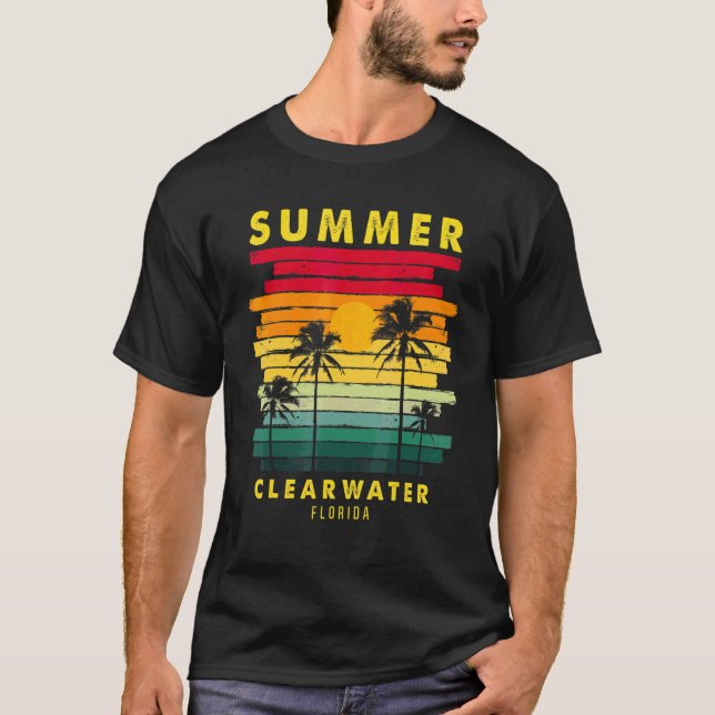 Summer Clearwater Florida Beach Sunset Retro T-Shirt (Front)