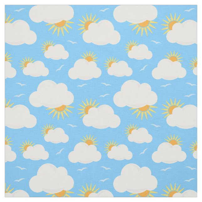 Summer Clouds and Sunshine Sky Blue Patterned Fabric (Swatch)