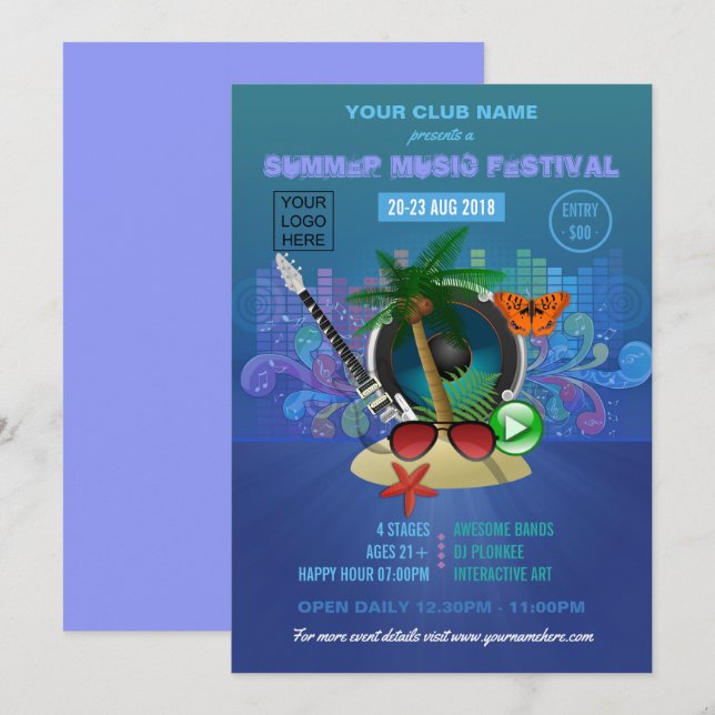 Summer Club Beach Party add logo Invitation (Front/Back)
