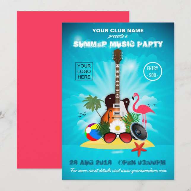 Summer Club Music Party add logo invitation (Front/Back)