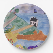 Summer Coast & Flowers Paper Plate