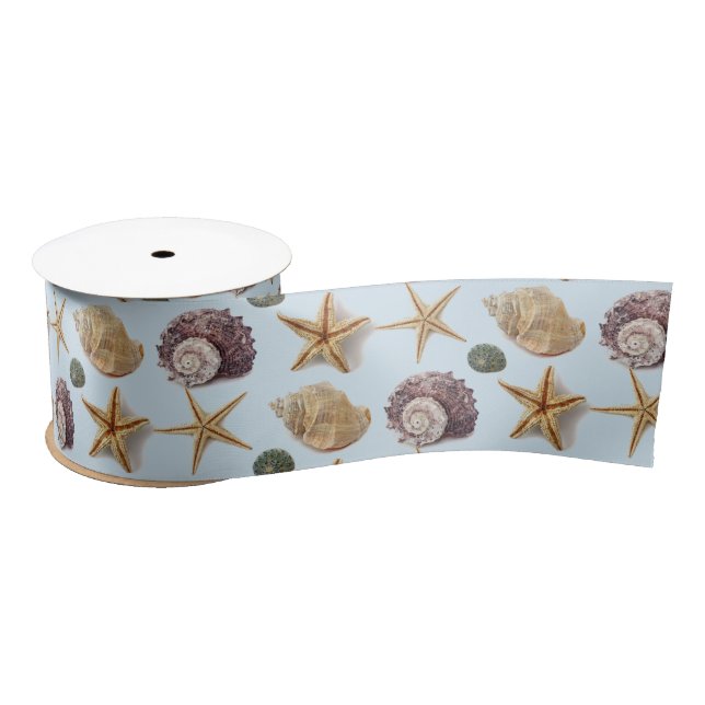 Summer Coastal Beach Tropical Seashell Starfish Satin Ribbon (Spool)