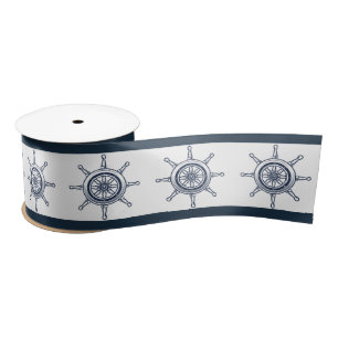 Summer Coastal Blue Beach Boat Ship Helm Nautical Satin Ribbon