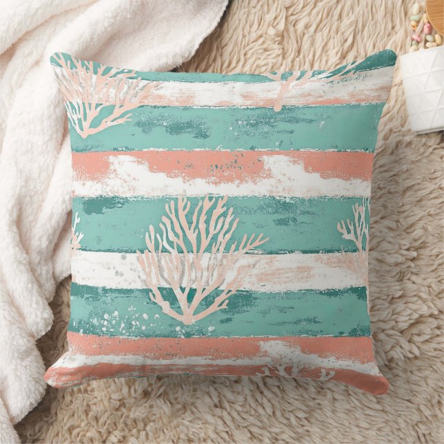 Summer Coastal Coral Pattern Cushion (Blanket)