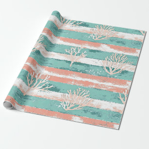 Summer Coastal Coral Pattern Wrapping Paper