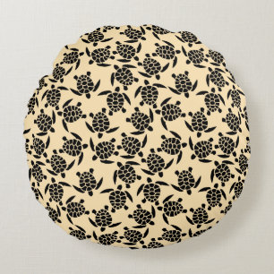 Summer coastal style repeating turtle pattern round cushion