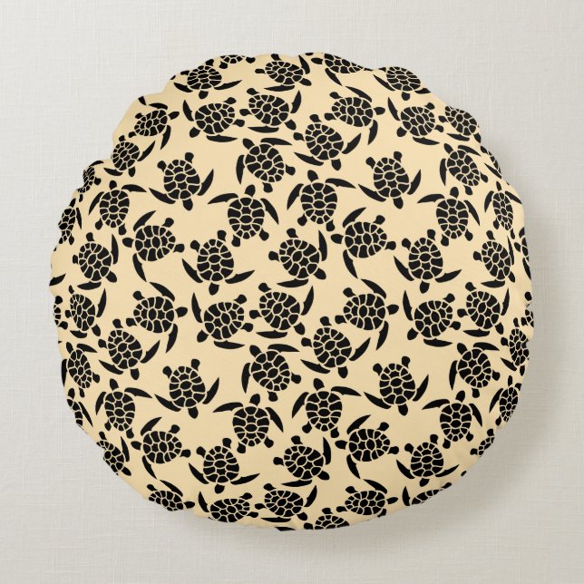 Summer coastal style repeating turtle pattern round cushion (Front)