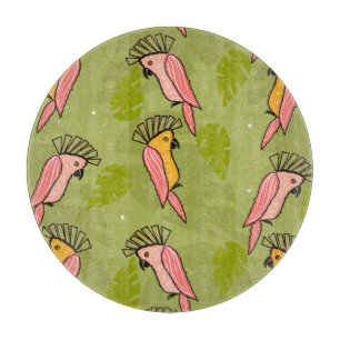 Summer Cockatoo Birds Monstera Greenery  Cutting Board