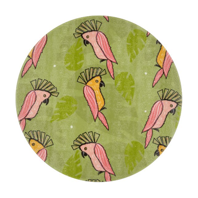 Summer Cockatoo Birds Monstera Greenery  Cutting Board (Front)