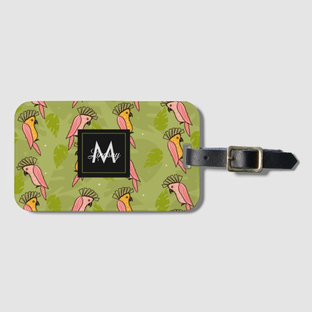 Summer Cockatoo Birds Monstera Greenery   Luggage Tag (Front Horizontal)