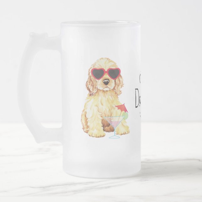 Summer Cocker Spaniel Frosted Glass Beer Mug (Left)