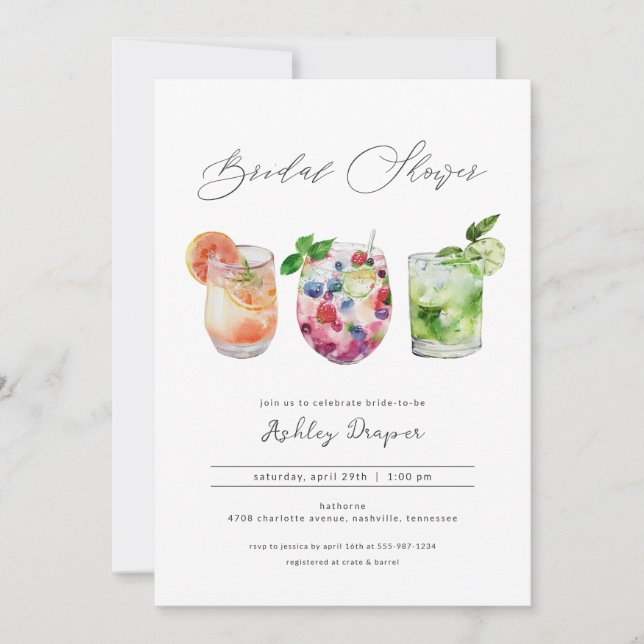 Summer Cocktail Bridal Shower Invitation  (Front)