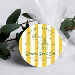 Summer Cocktail Club | Bachelorette  Classic Round Sticker<br><div class="desc">Add a special touch to envelopes, goodie bags, handmade treats, and more with our bachelorette stickers. Bright yellows, greens and oranges are the name of this preppy-ish summer game. Making us think of bright striped beach towels laying on a white sand beach. Featuring bright summer stripes, elegant palm leaf shadows...</div>