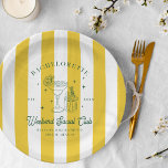 Summer Cocktail Club | Bachelorette  Paper Plate<br><div class="desc">Bright yellows, greens and oranges are the name of this preppy-ish summer game. Making us think of bright striped beach towels laying on a white sand beach. Featuring bright summer stripes, elegant palm leaf shadows and sleek modern typefaces. Add your custom wording to this design by using the "Edit this...</div>