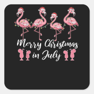 Summer Cocktail Merry Christmas In July Flamingo Square Sticker