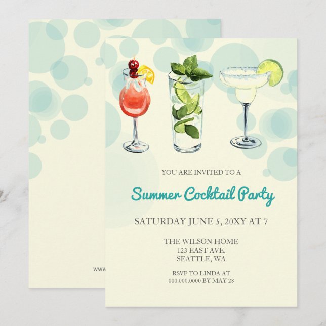 Summer Cocktail party Invitations (Front/Back)