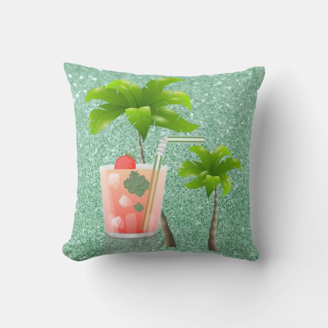 Summer Cocktail Under the Palm Trees Cushion (Front)