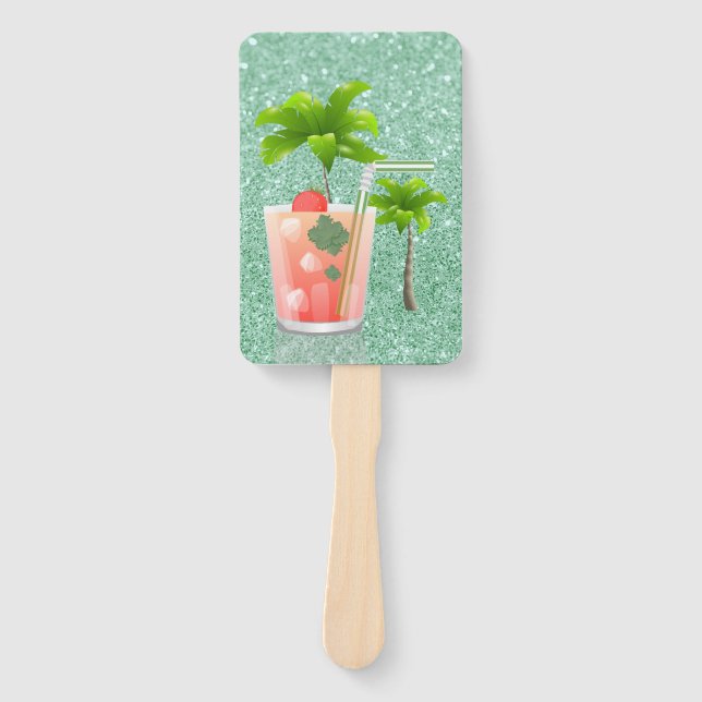 Summer Cocktail Under the Palm Trees Hand Fan (Front)