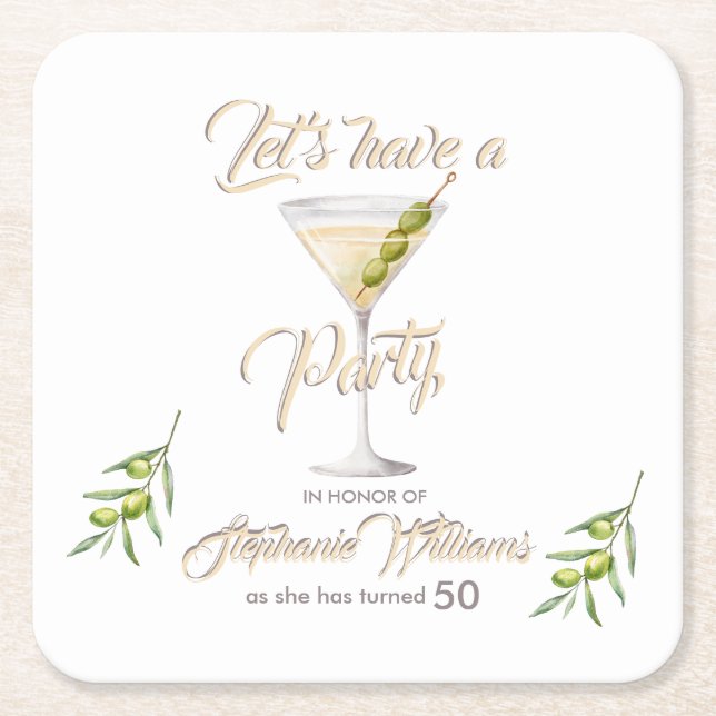 Summer Cocktail Women's 50th Birthday Party  Square Paper Coaster (Front)