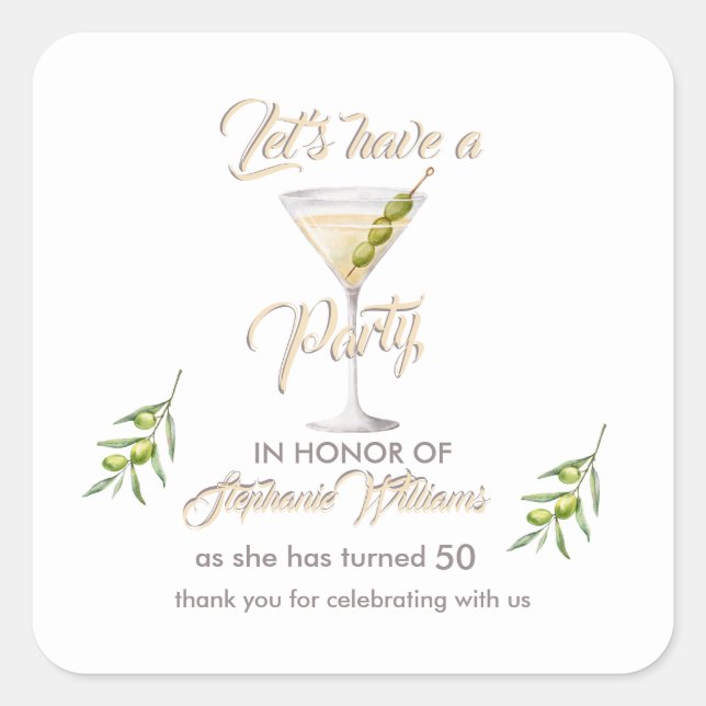 Summer Cocktail Women's 50th Birthday Party  Square Sticker (Front)