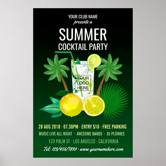 Summer Cocktails Club/Corporate Party Invitation Poster (Front)