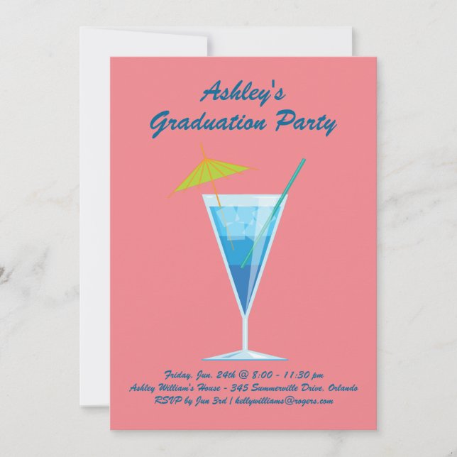 Summer Cocktails Graduation Party - Coral Invitation (Front)