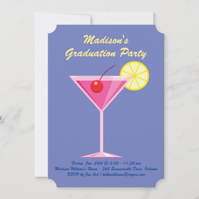 Summer Cocktails Graduation Party - Purple Invitation (Front)