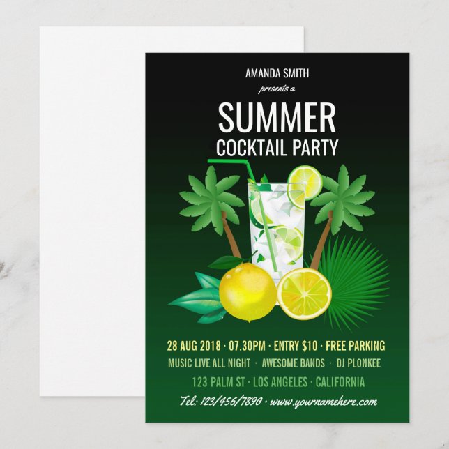 Summer Cocktails Party Invitation (Front/Back)
