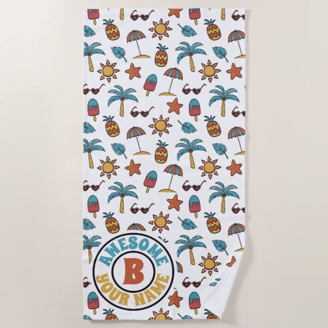 Summer Coconut Popsicle Sunglasses Pineapple Beach Beach Towel (Front)