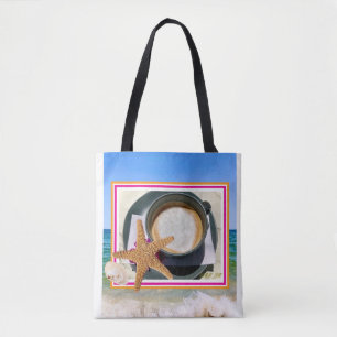 Summer coffee dessert ocean view tote bag. bag