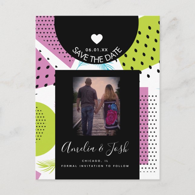 Summer Collage Shapes Pattern Save the Date Postcard (Front)