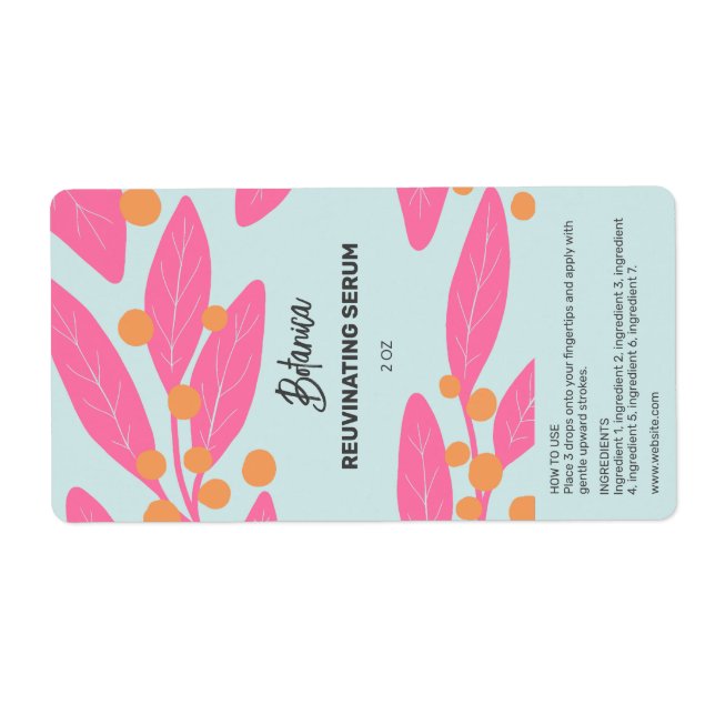 Summer Colored Leaf Serum Dropper Bottle Labels (Front)