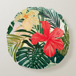 Summer colorful hawaiian seamless pattern with tro round cushion