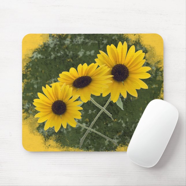 Summer Colors with Triple Sunflower Photograph Mouse Mat (With Mouse)