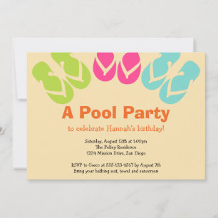 Summer colour flip flop sandals pool beach party invitation