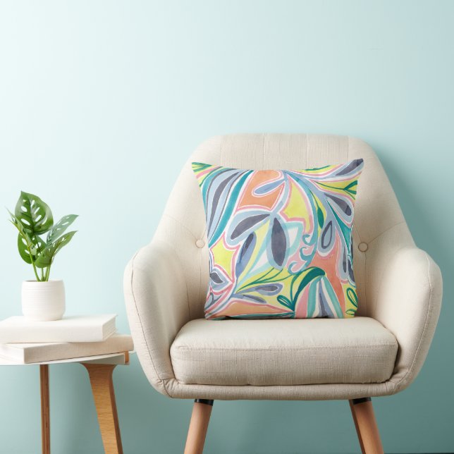 Summer Colourful Botanical Leaves Abstract Paintin Cushion (Chair)