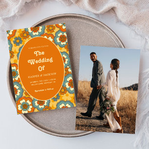 Summer Colourful Flowers Pattern Groovy Retro Boho Invitation