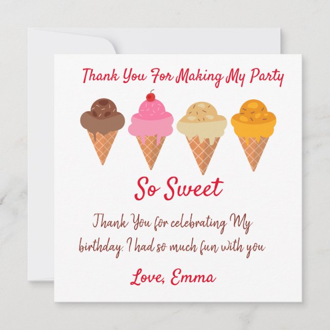 Summer Colourful Ice cream birthday  Thank You Card (Front)