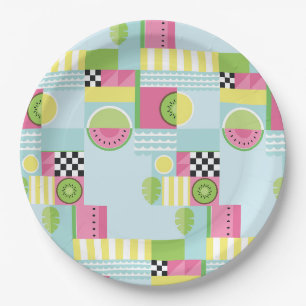 Summer colourful mosaic, watermelon kiwi fruit paper plate