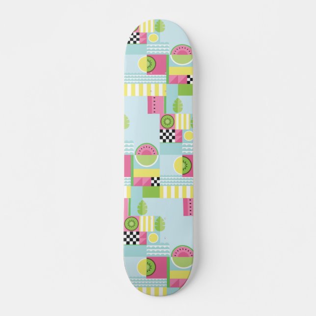 Summer colourful mosaic, watermelon kiwi fruit  skateboard (Front)