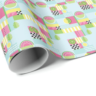 Summer colourful mosaic, watermelon kiwi fruit wrapping paper