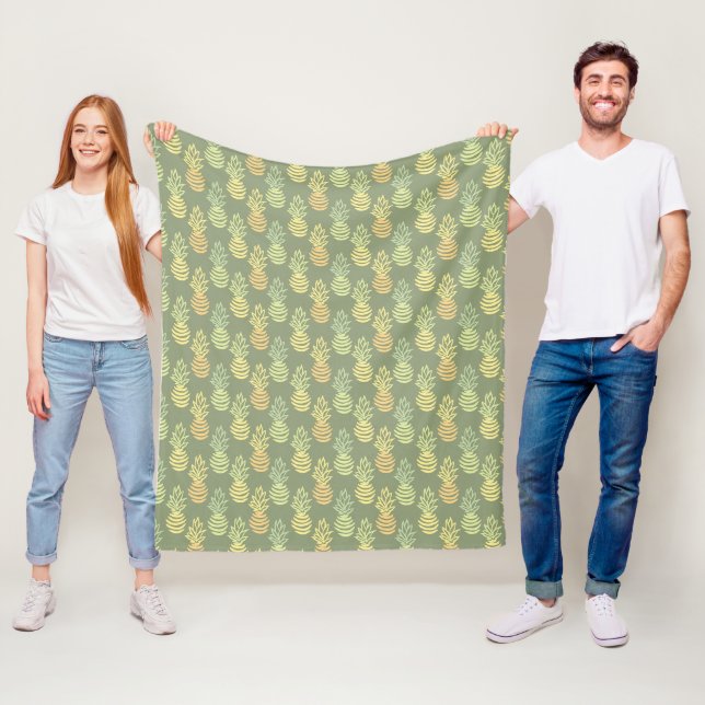 Summer colourful pineapple fruit green pattern fleece blanket (In Situ)