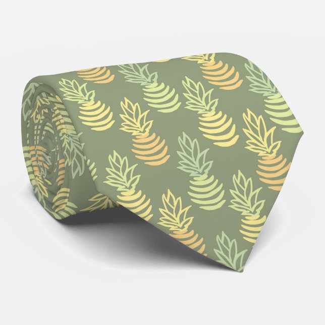 Summer colourful pineapple fruit green pattern tie (Rolled)