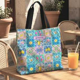 Summer Colourful Sicilian Azulejo Turquoise Amalfi Tote Bag