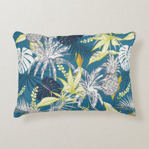 Summer colourful tropical forest leaves and fruits decorative cushion