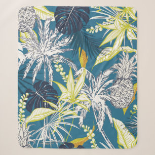 Summer colourful tropical forest leaves and fruits sherpa blanket