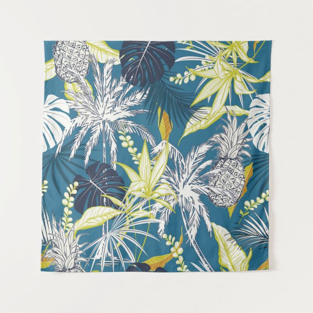Summer colourful tropical forest leaves and fruits tapestry (Front)