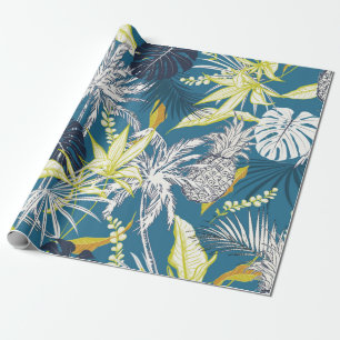 Summer colourful tropical forest leaves and fruits wrapping paper