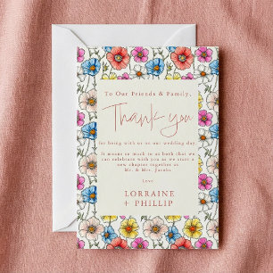 Summer colourful wild flowers pattern wedding thank you card