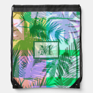 Summer Colours Abstract Palm Trees Tropical Plants Drawstring Bag